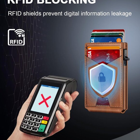 Elegant Minimalist Wallet with RFID Security & Money Clip, Brown Gift Ready - Picture 4 of 6